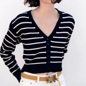 ZARA Striped Navy And White Cardigan